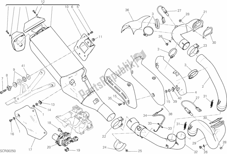 All parts for the Exhaust System of the Ducati Monster 1200 S USA 2017